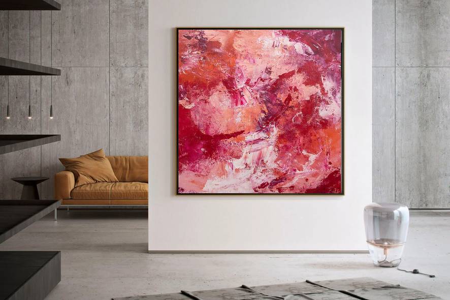 White Handmade Red Modern Abstract Canvas Artwork V192O